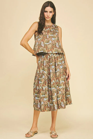 Deep Olive Multi Millie Cotton Skirt