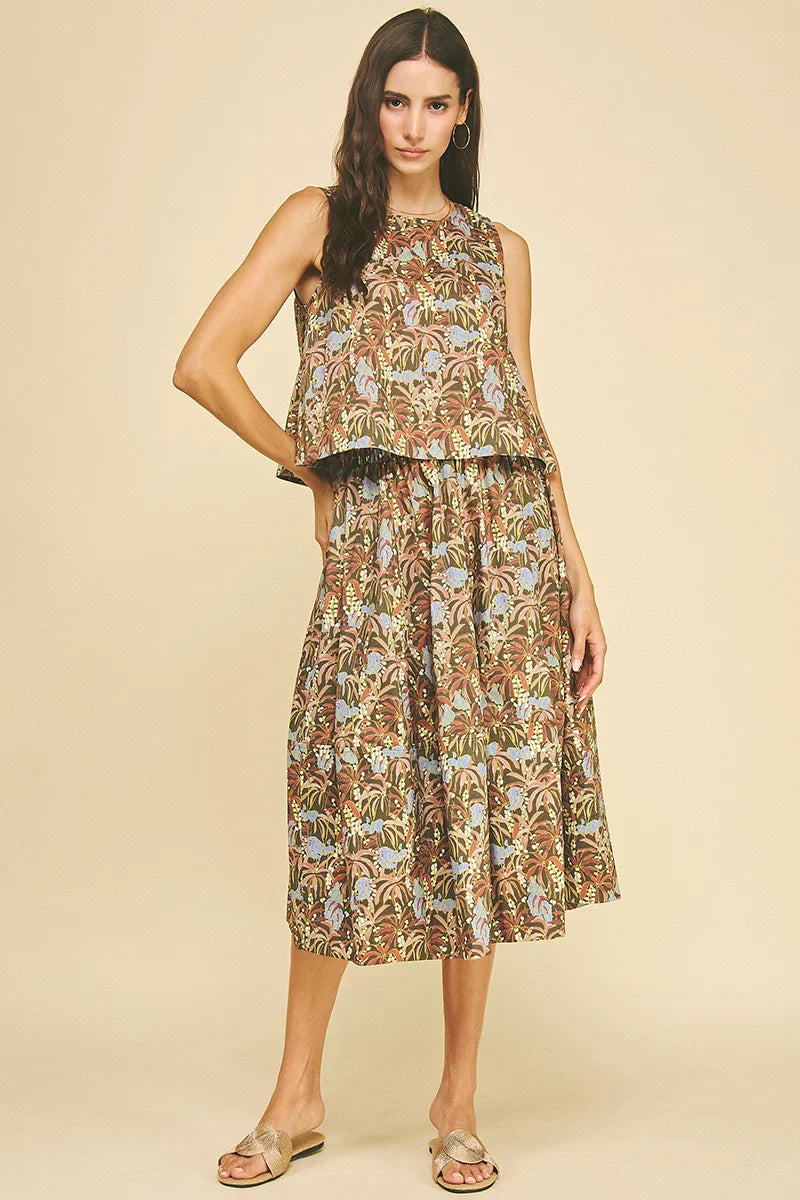 Deep Olive Multi Millie Cotton Skirt