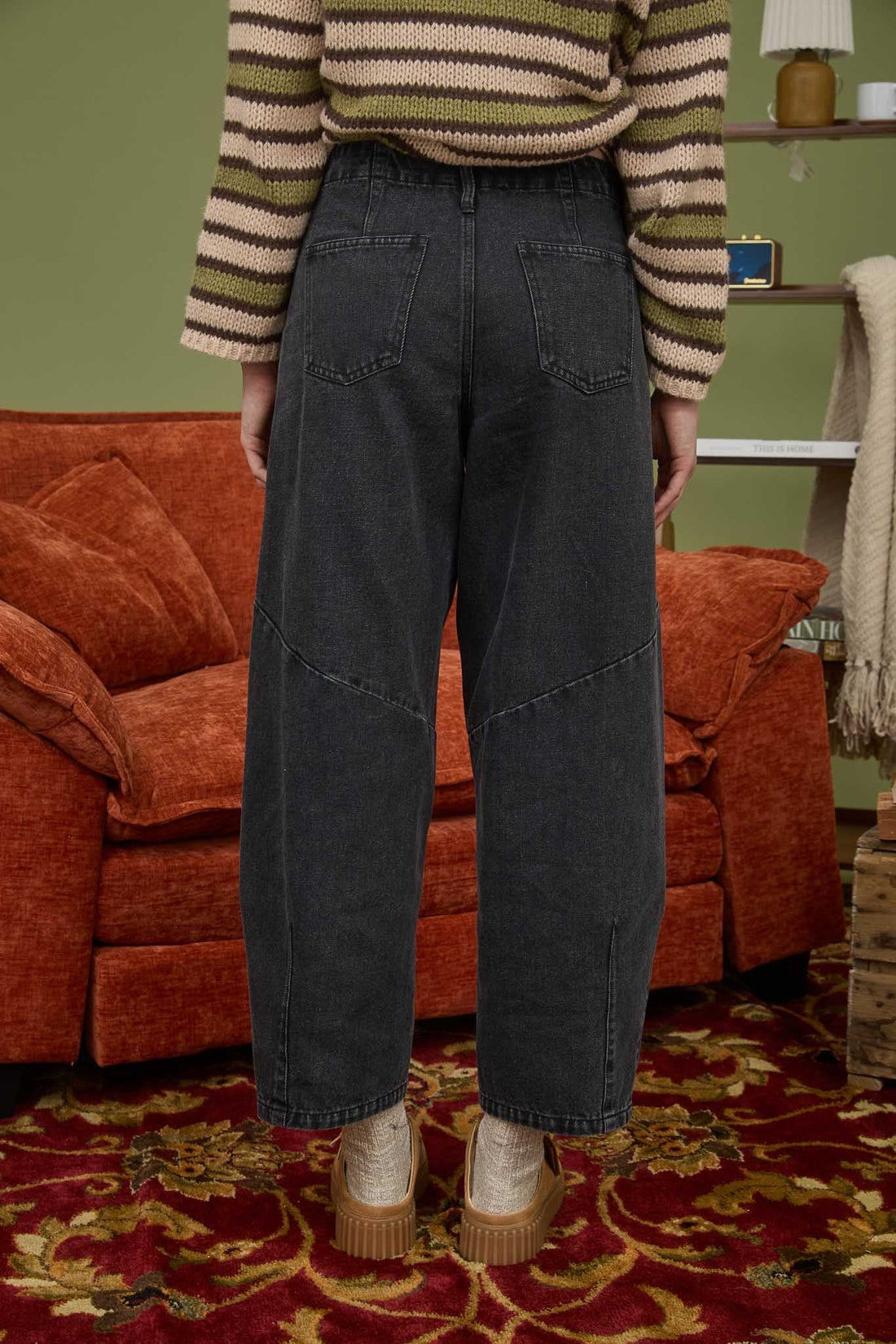 Black Wide Leg Denim Capri Pants