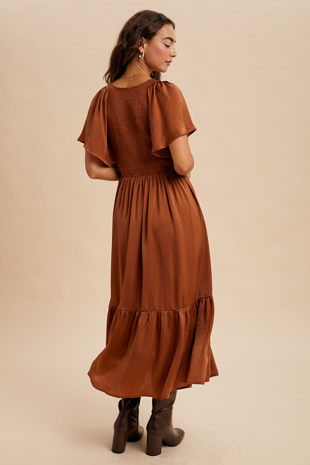 Sepia Satin Emilia Dress