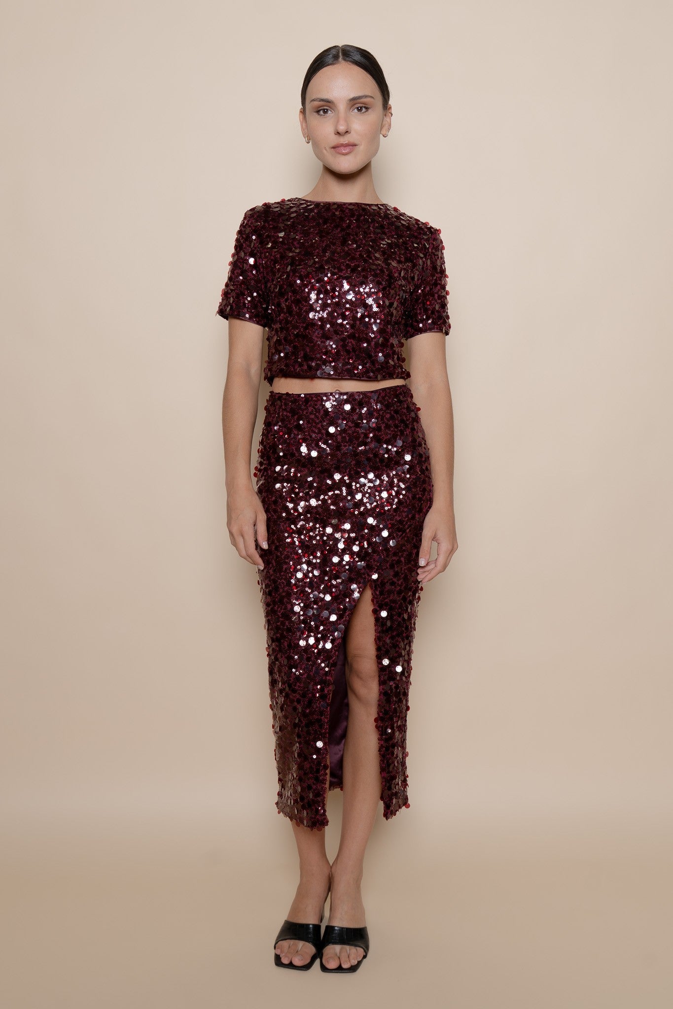 Burgundy Sequin Perrie Skirt