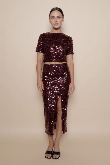 Burgundy Sequin Perrie Skirt