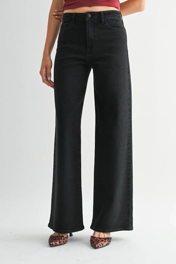 Black Stretchy Wide Leg