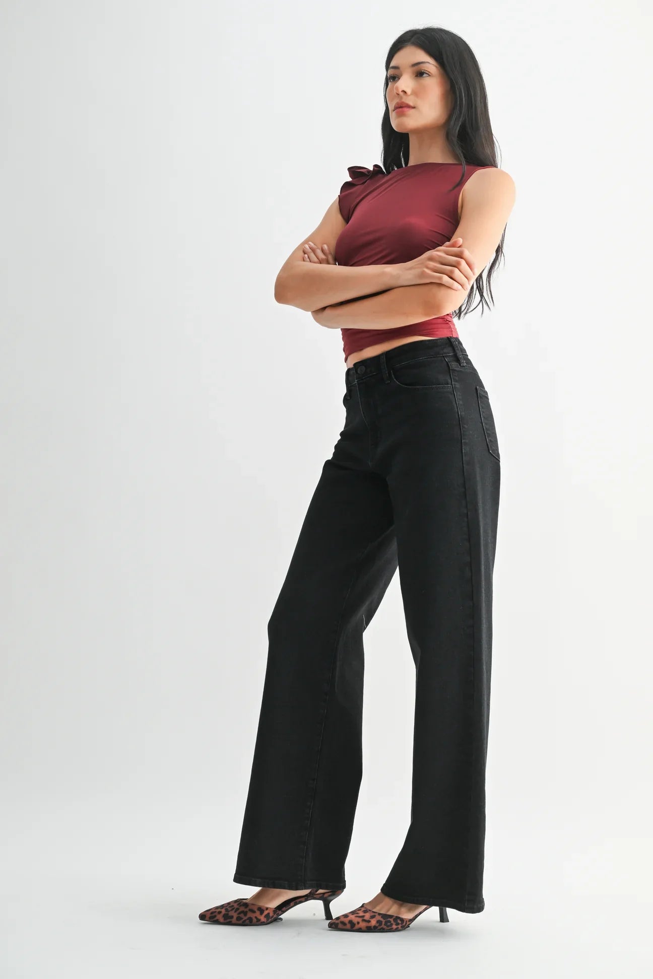 Black Stretchy Wide Leg