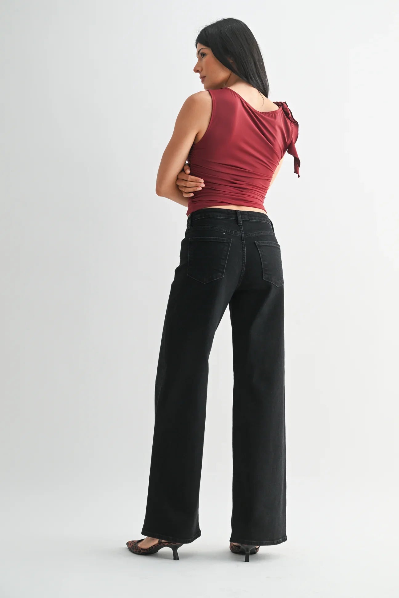 Black Stretchy Wide Leg