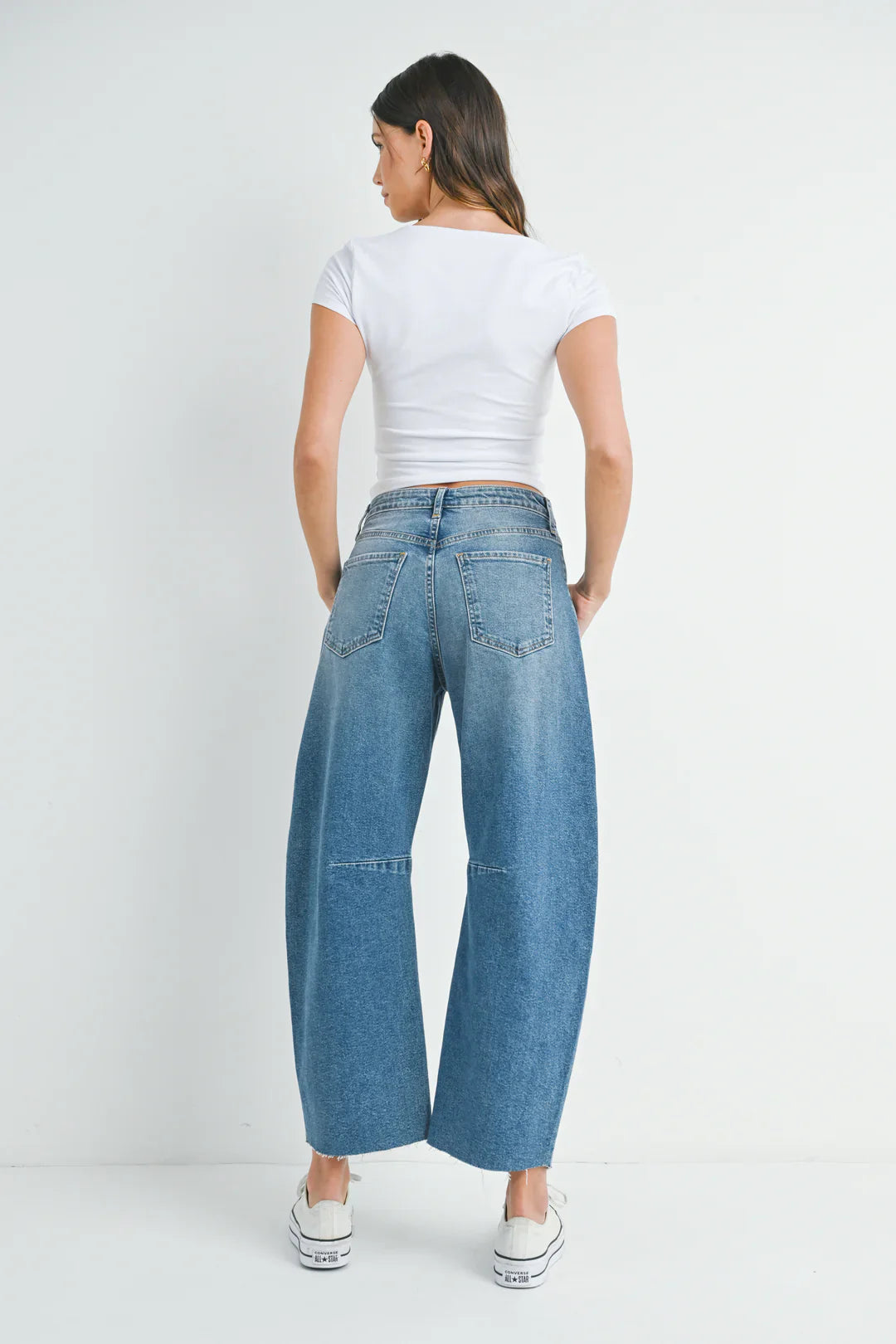 Medium Denim Barrel Jean With Seams