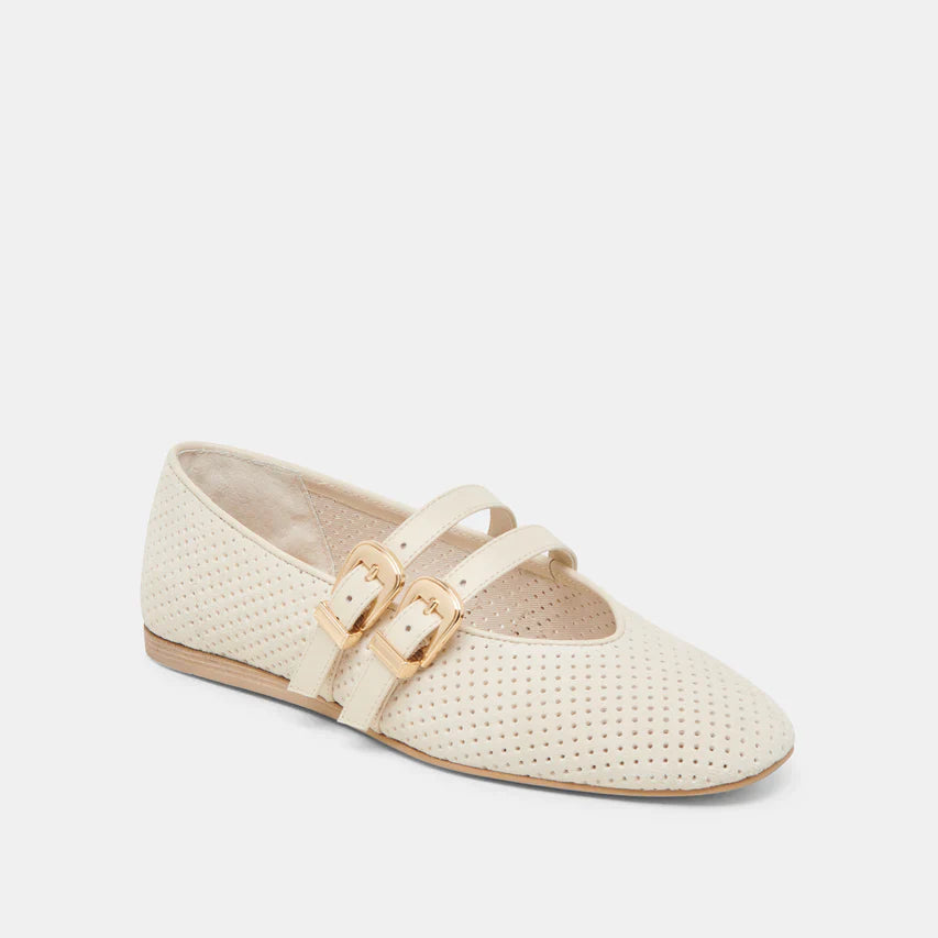 Bone Perforated Suede Baylee Flats