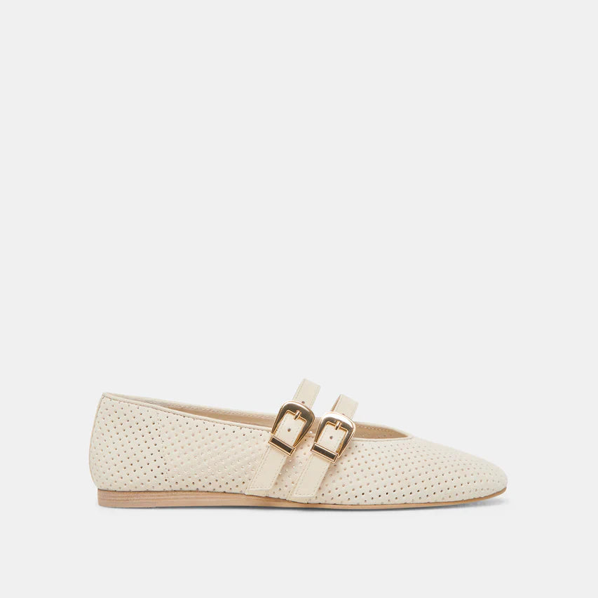 Bone Perforated Suede Baylee Flats