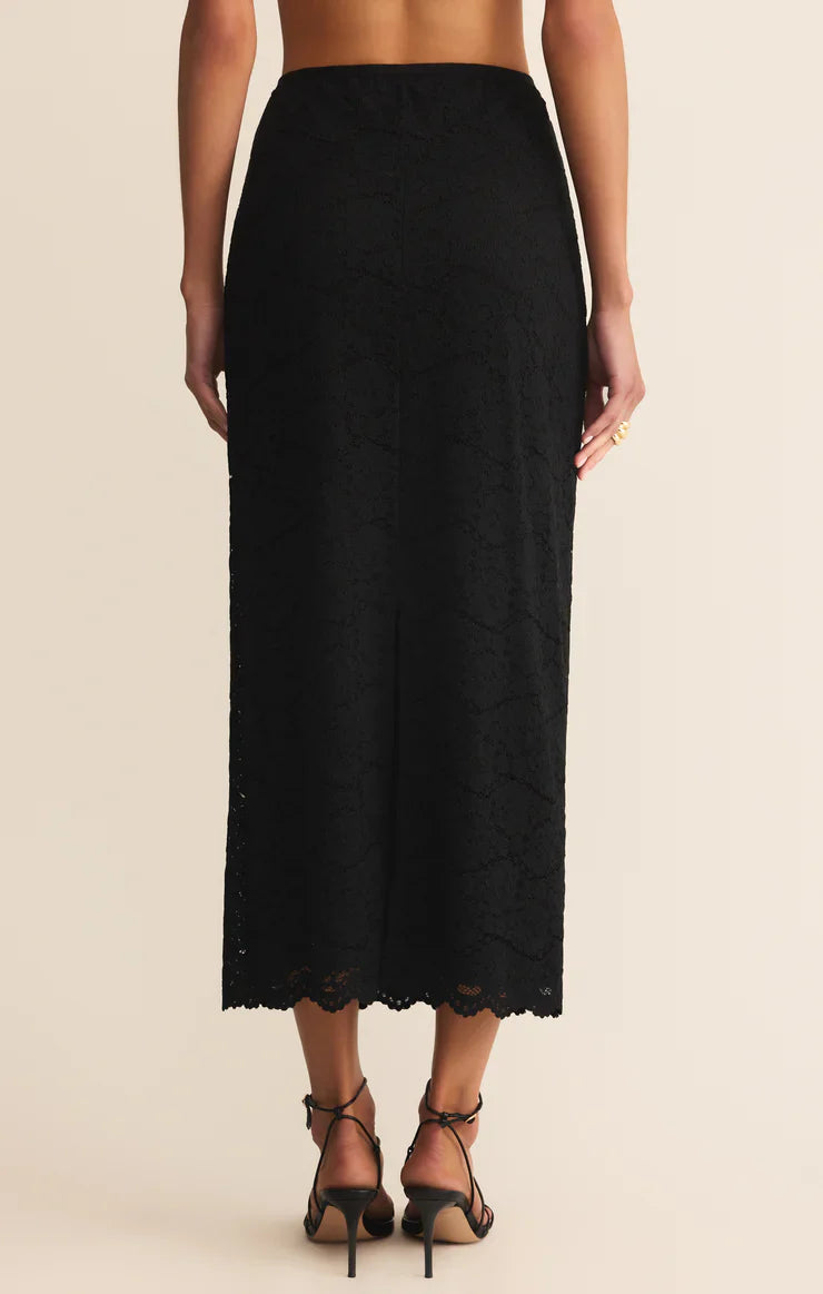 Black Via Lace Midi Skirt