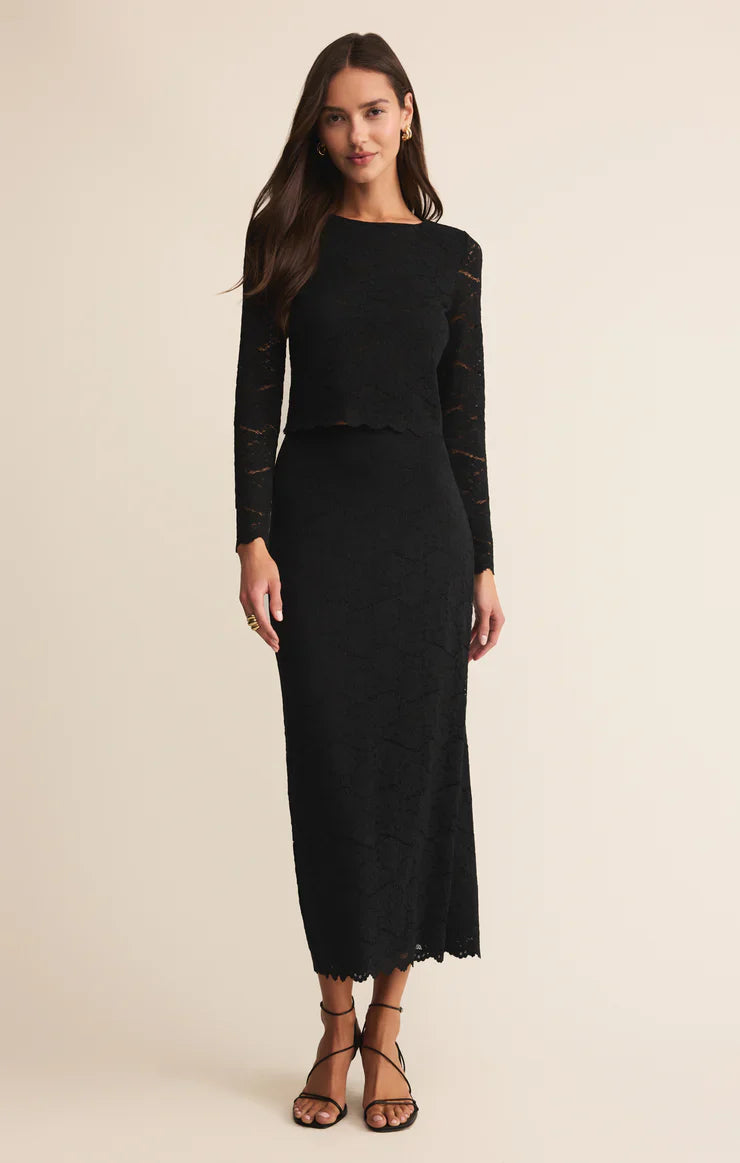 Black Via Lace Midi Skirt