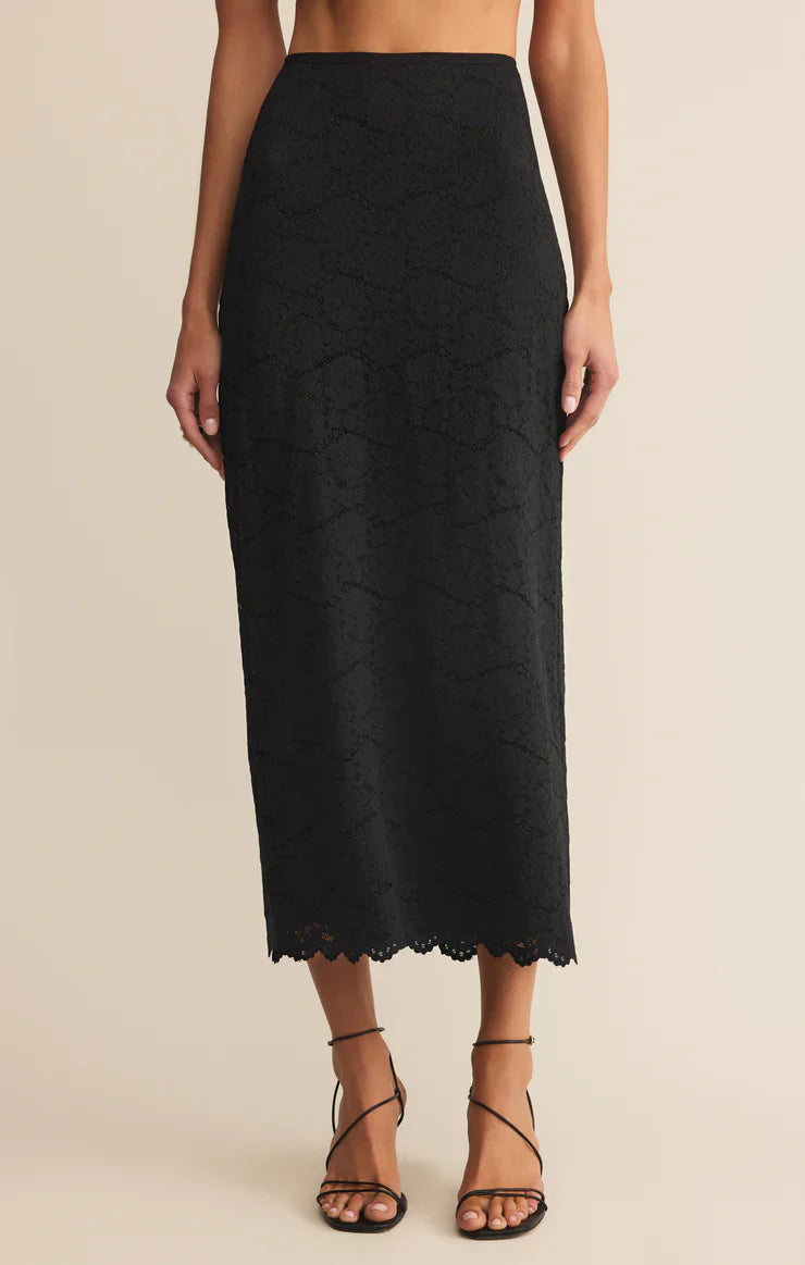 Black Via Lace Midi Skirt