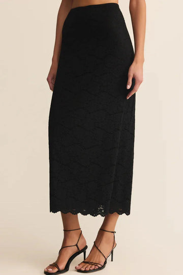 Black Via Lace Midi Skirt