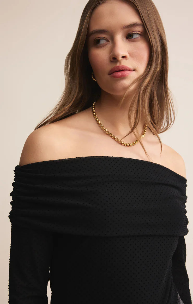 Black Whimsy Off Shoulder Mesh Top