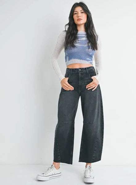 Washed Black Barrel Jean