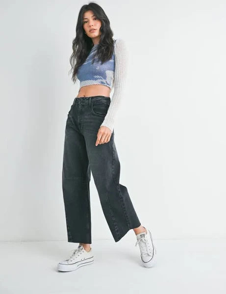 Washed Black Barrel Jean